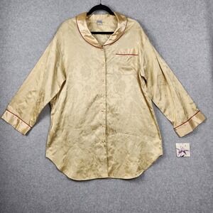 Intimate Options Pajama Top Womens Large Gold Satin Jacquard Button Front Lounge